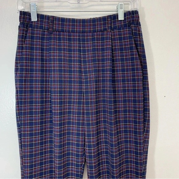 Bershka Pants Woman Size Medium Plaid Pull On Pockets Cuffed Taper Blue - Picture 2 of 11